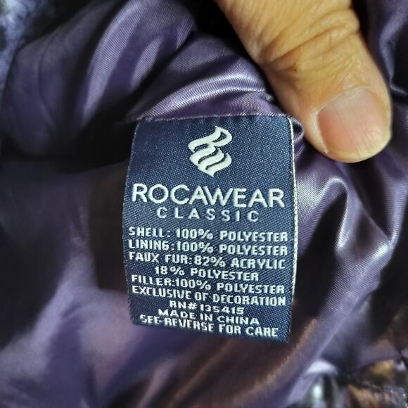 4523) Rocawear Y2K Women Purple Snake Print Puffer Winter Jacket Large - Picture 13 of 14